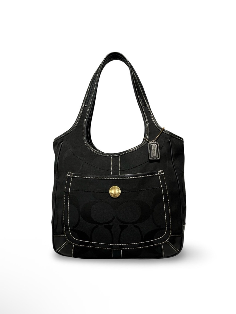 Coach Black signature large C jacquard and leather jumbo ergo toe shoulder bag